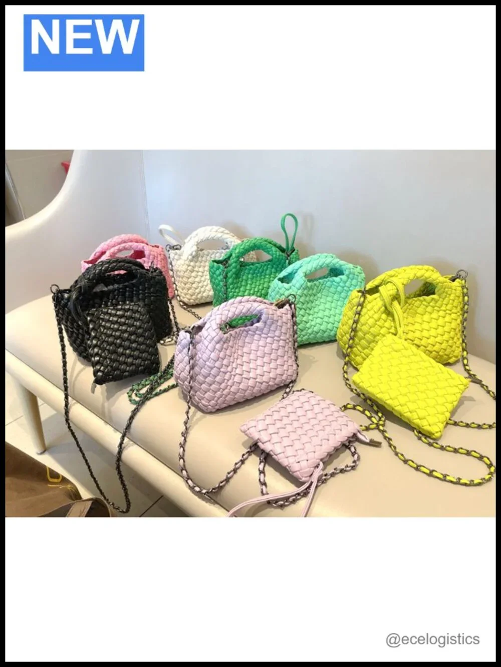 Woven Vegan Leather Tote Bag with Coin Purse, Foldable Chain Crossbody Handbag,